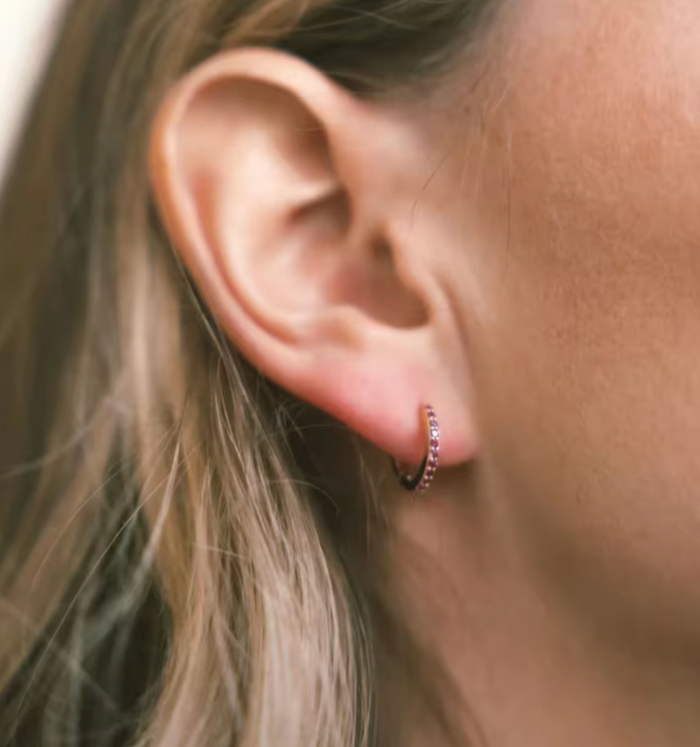 Waterproof birthstone hoop earring • Gold Silver • stainless steel