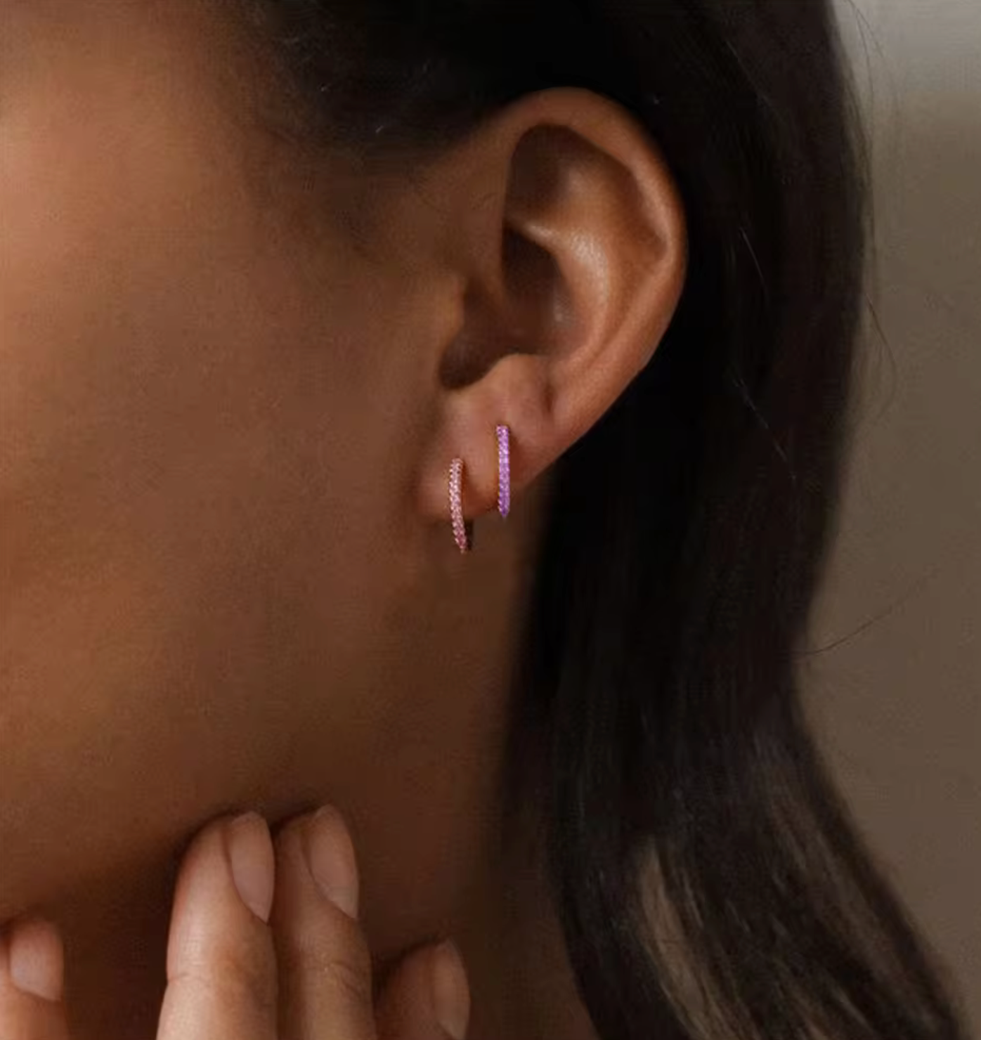 Waterproof birthstone hoop earring • Gold Silver • stainless steel