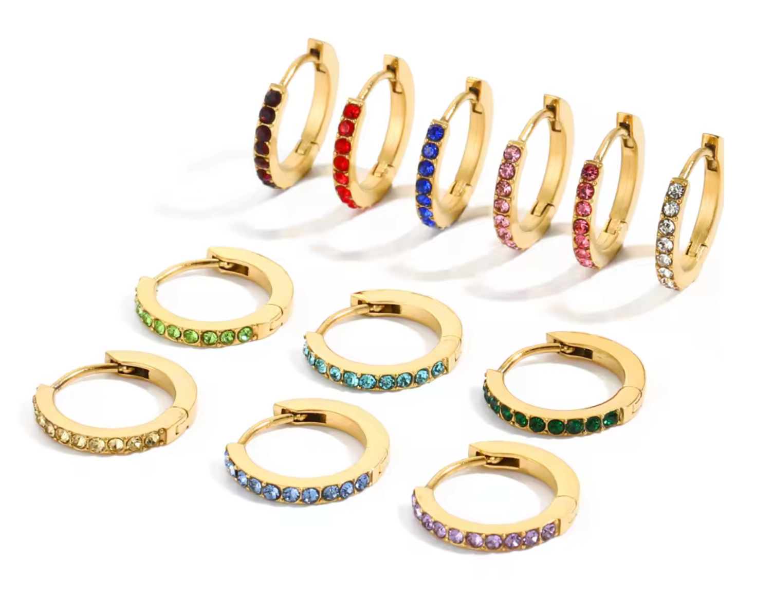 Waterproof birthstone hoop earring • Gold Silver • stainless steel