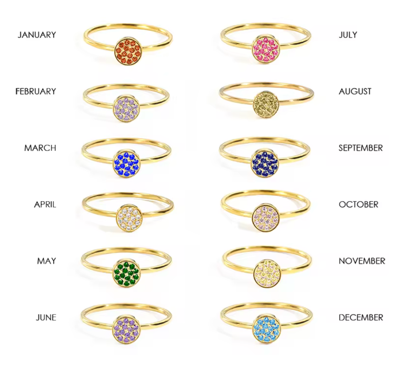 Waterproof birthstone ring • Gold Silver • stainless steel