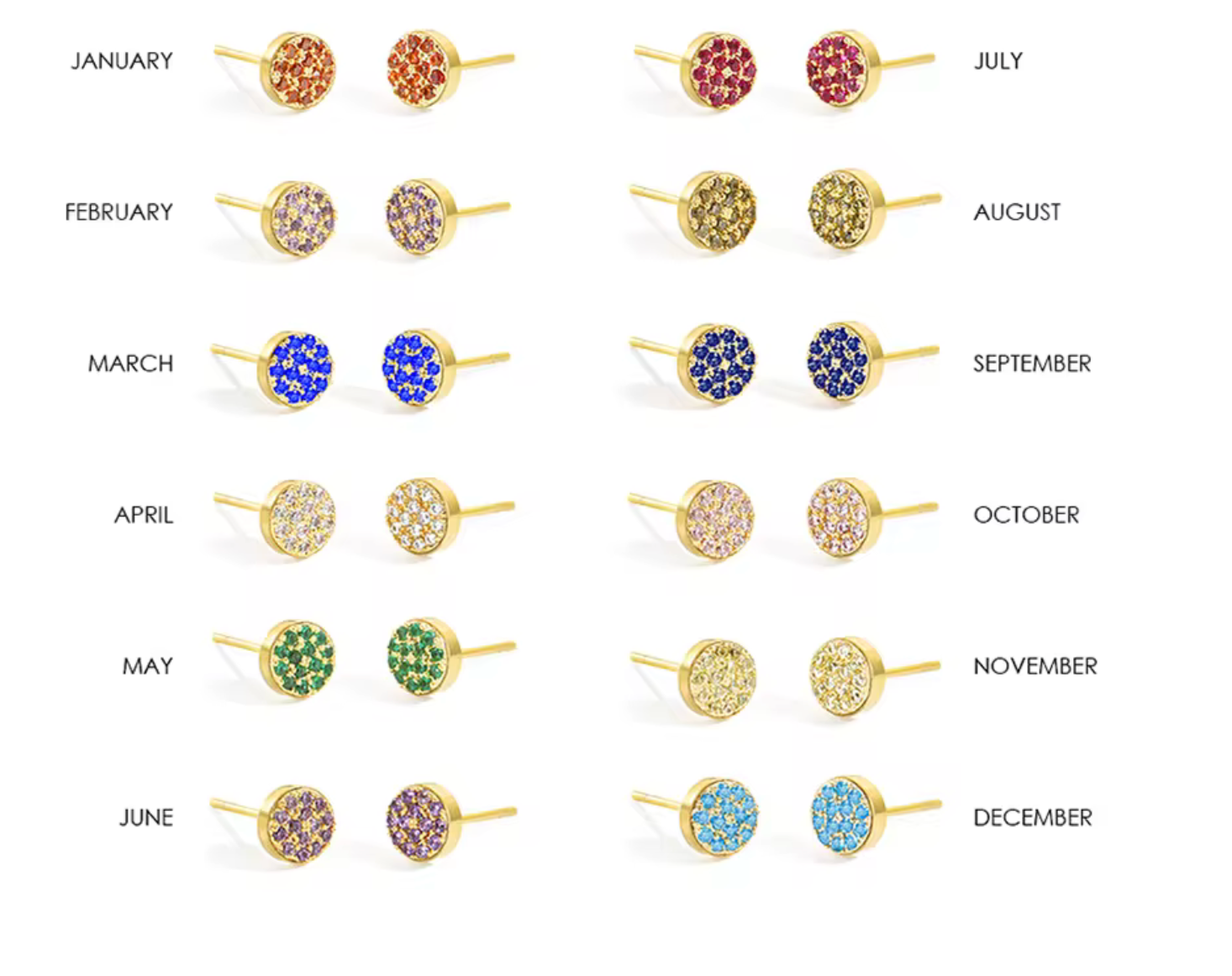 Waterproof birthstone earring • Gold Silver • stainless steel