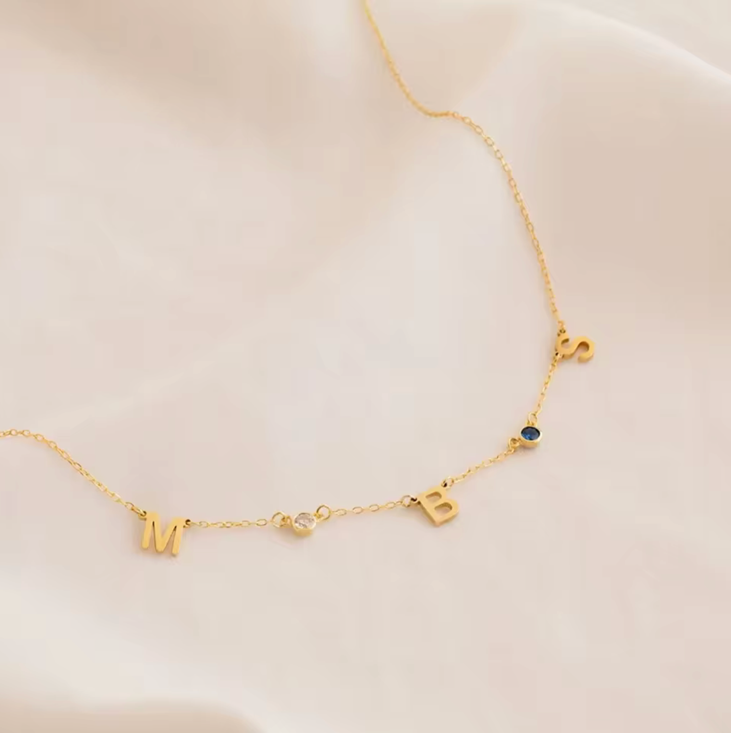 WATERPROOF BIRTHSTONE LETTER NECKLACE • GOLD SILVER CHAIN • STAINLESS STEEL