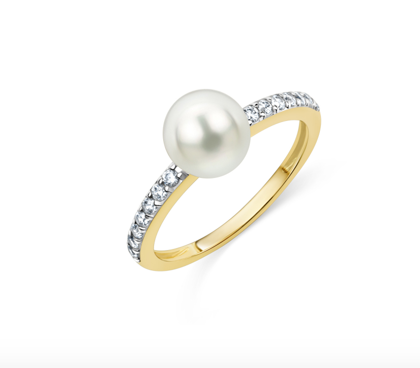 Ring Süßwasserperle und Zirkonia 333 Gold