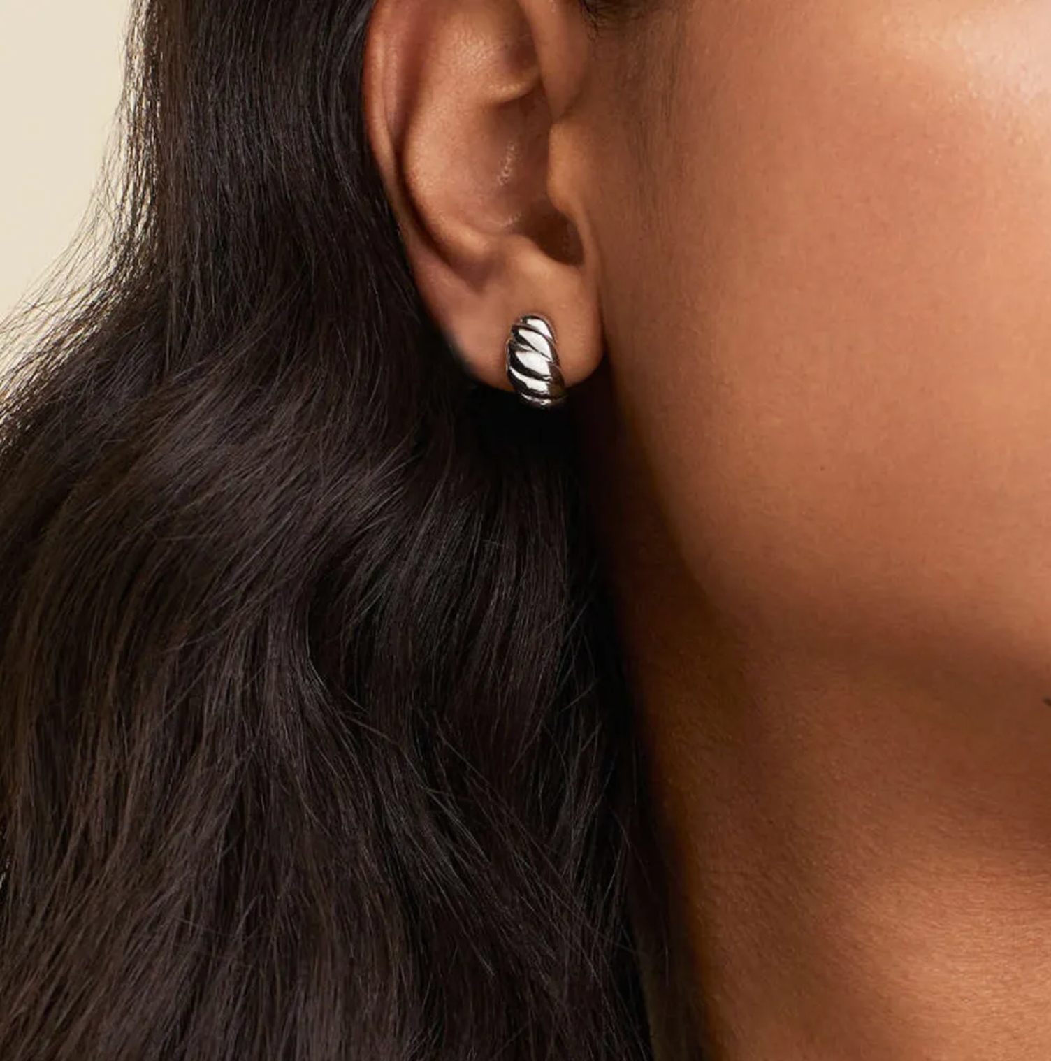 Vintage Croissant Stainless Steel Hoop Earrings