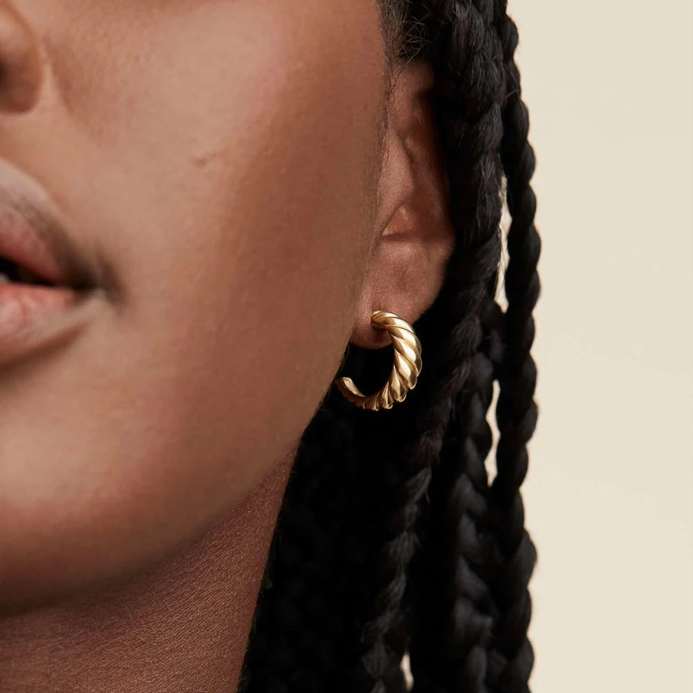 Vintage Croissant Stainless Steel Hoop Earrings