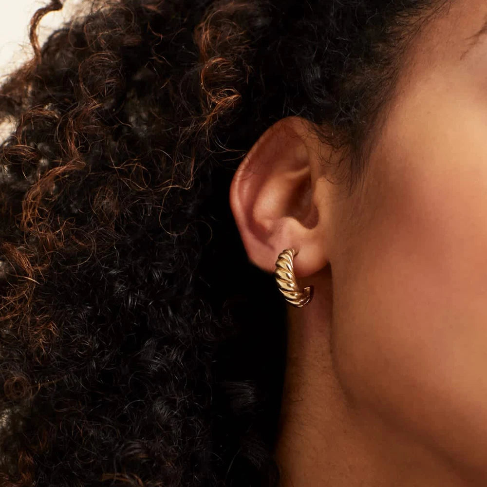 Vintage Croissant Stainless Steel Hoop Earrings