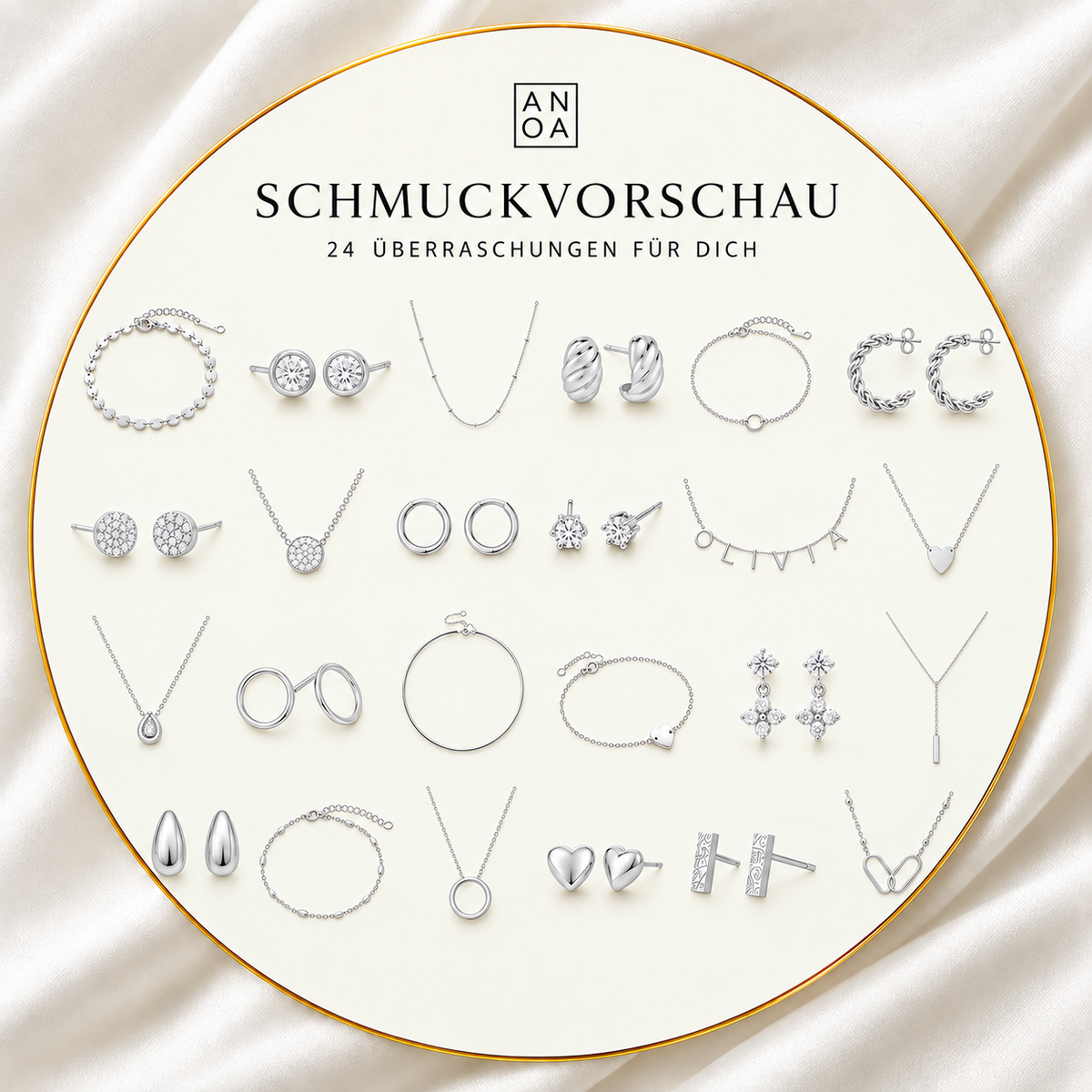 Personalisierter Schmuck Adventskalender 2026 - 24 Schmuckstücke (inkl. individuelle Namenskette)