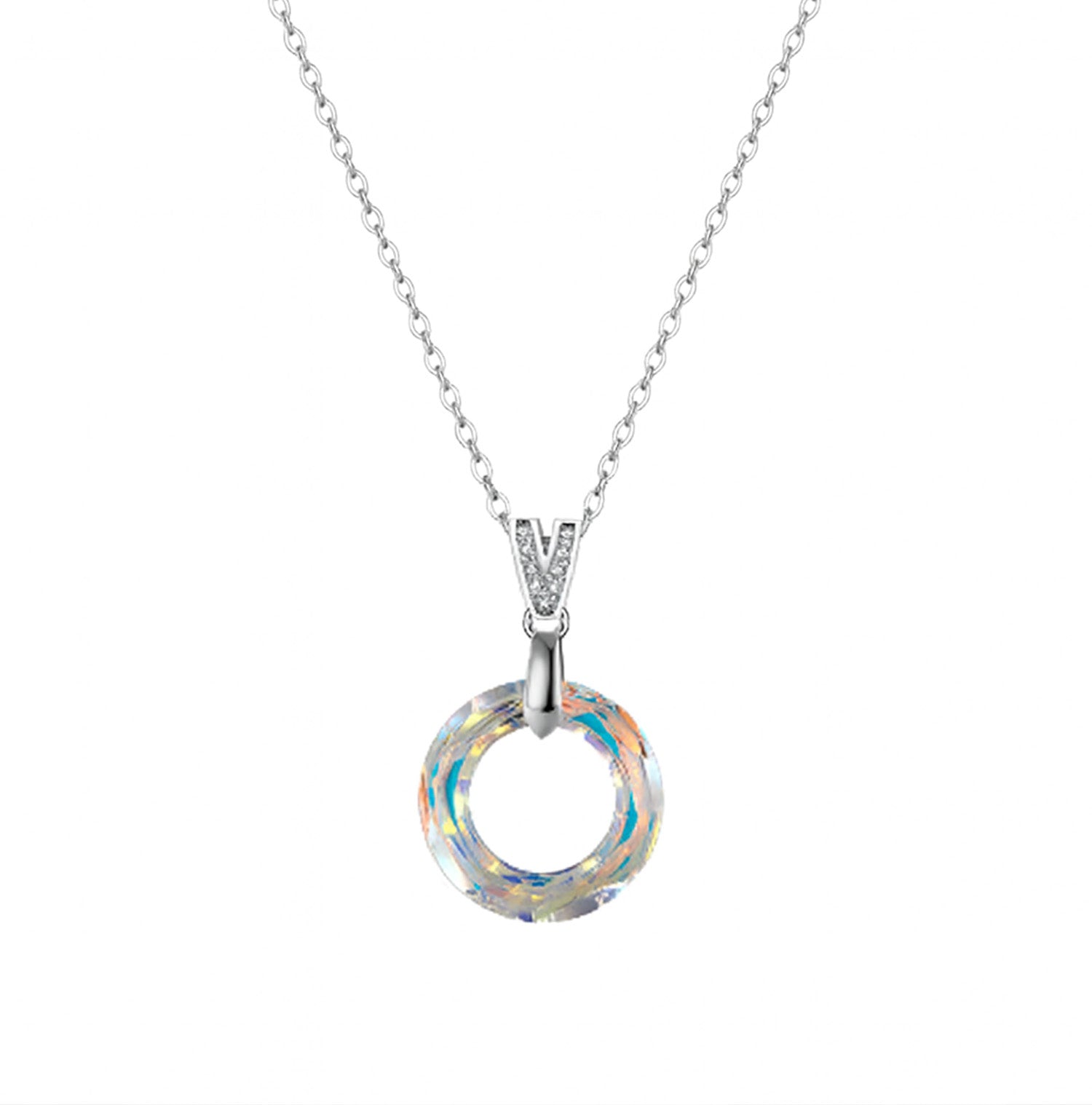 Halskette mit Swarovski Kristall rund 925 Sterling Silber