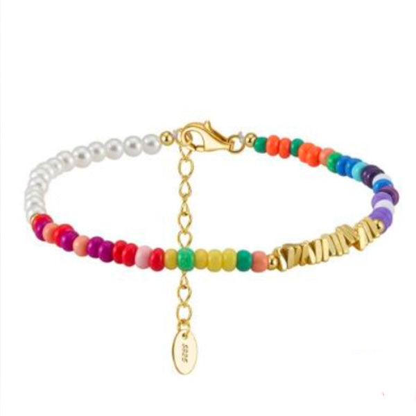 Bunte Steinchen Armband 925 Sterling Silber 14K