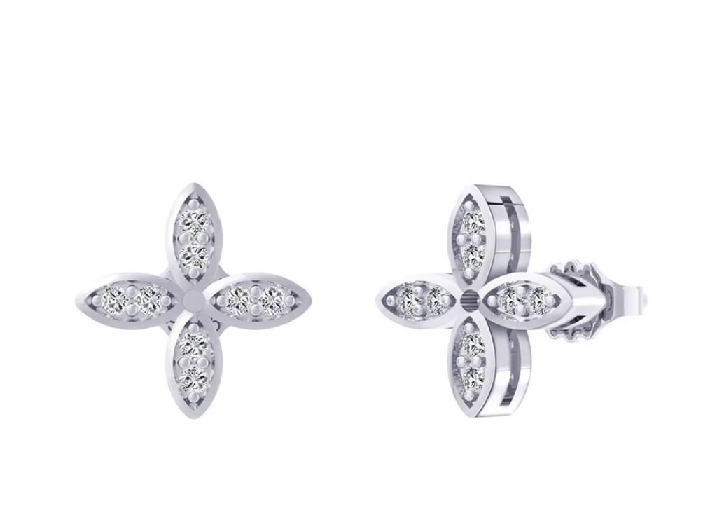 Blumen Ohrstecker mit Zirkonia Steinen 925 Sterling Silber - AnoaShop