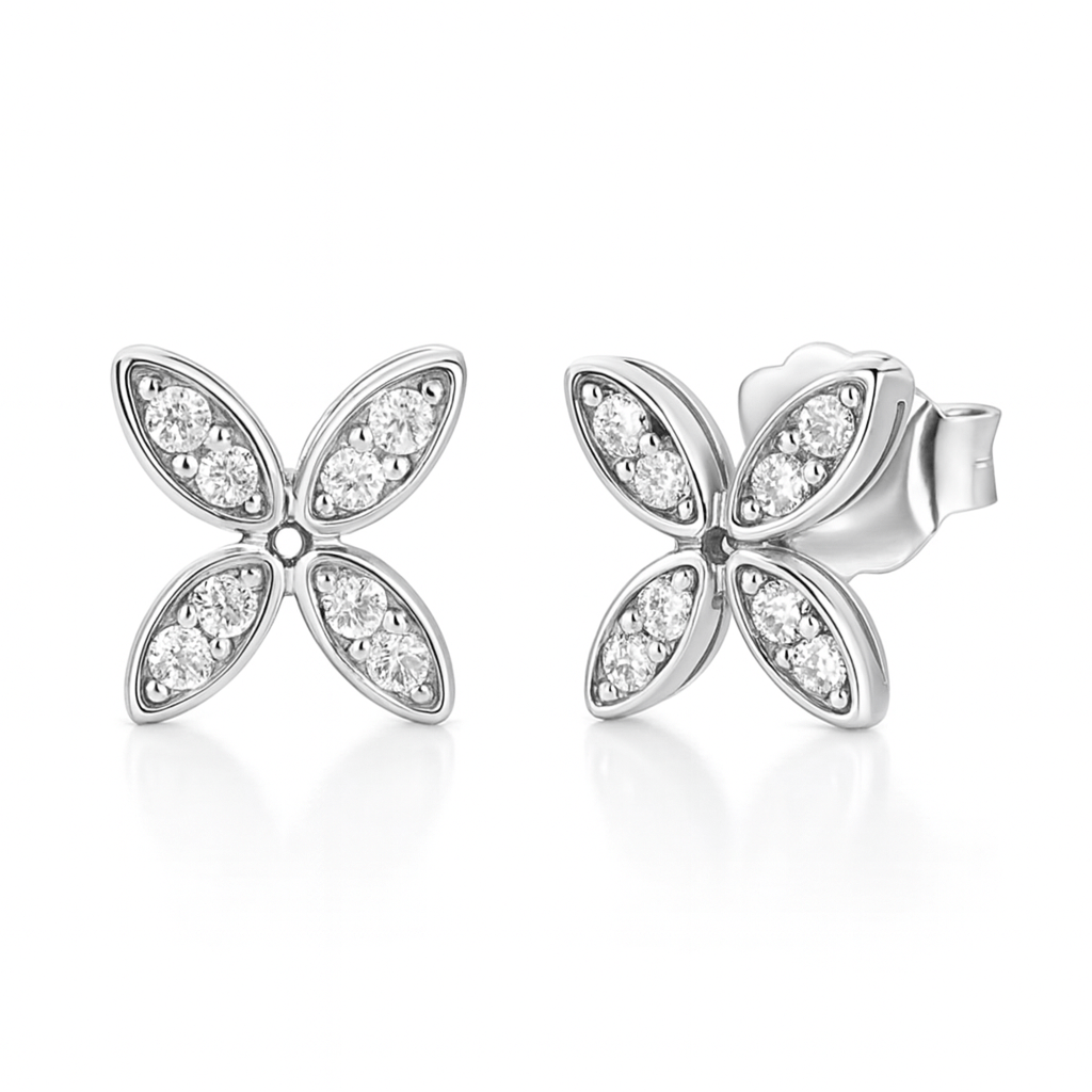 Blumen Ohrstecker mit Zirkonia Steinen 925 Sterling Silber - AnoaShop