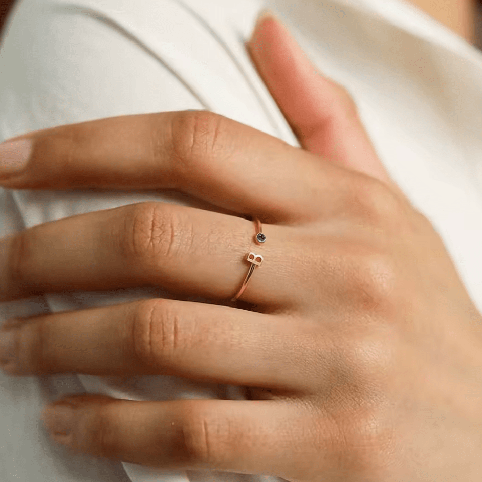 Buchstabe & Geburtsstein Ring - Fine - AnoaShop