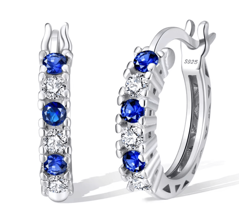 Creolen Ohrhänger mit blauen Zirkonia Steinen 925 Sterling Silber - AnoaShop