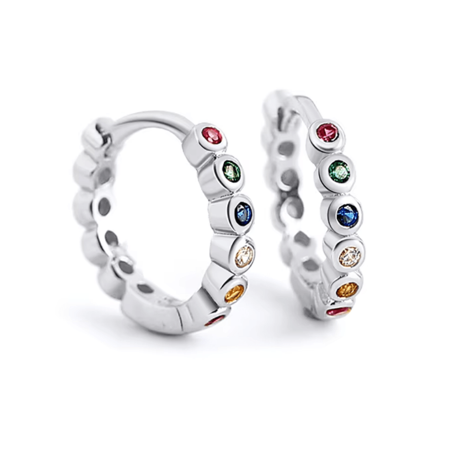 Creolen Ohrhänger mit bunten Zirkonia Steinen 925 Sterling Silber - AnoaShop
