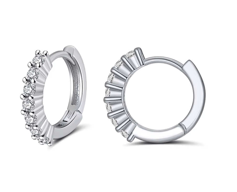 Creolen Ohrhänger mit kristallklaren Zirkonia Steinen 925 Sterling Silber - AnoaShop