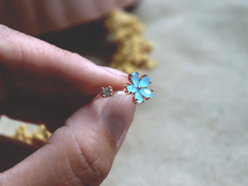 Cute Floral Ring • Blue Flower Ring • Minimalist Ring • Ring in Rosegold • Perfect Gift for her • Dainty Ring • Adjustable Flower Ring - AnoaShop