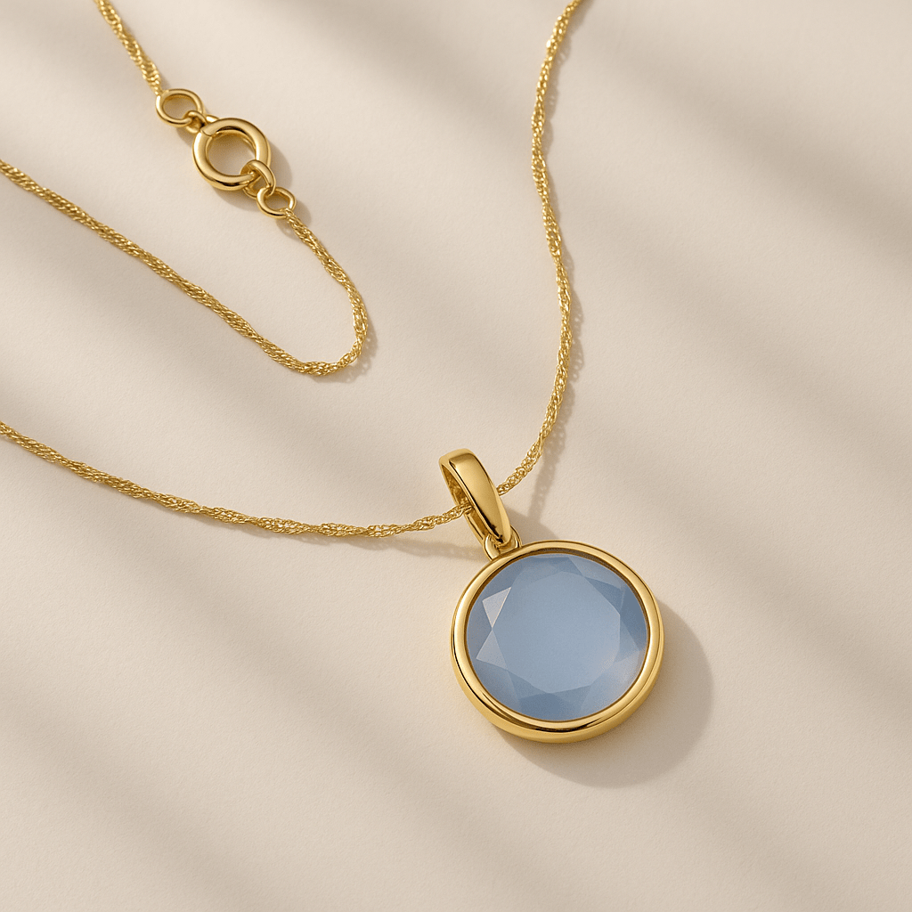 Halskette Anhänger Blauer Kristall 333 Gold - AnoaShop
