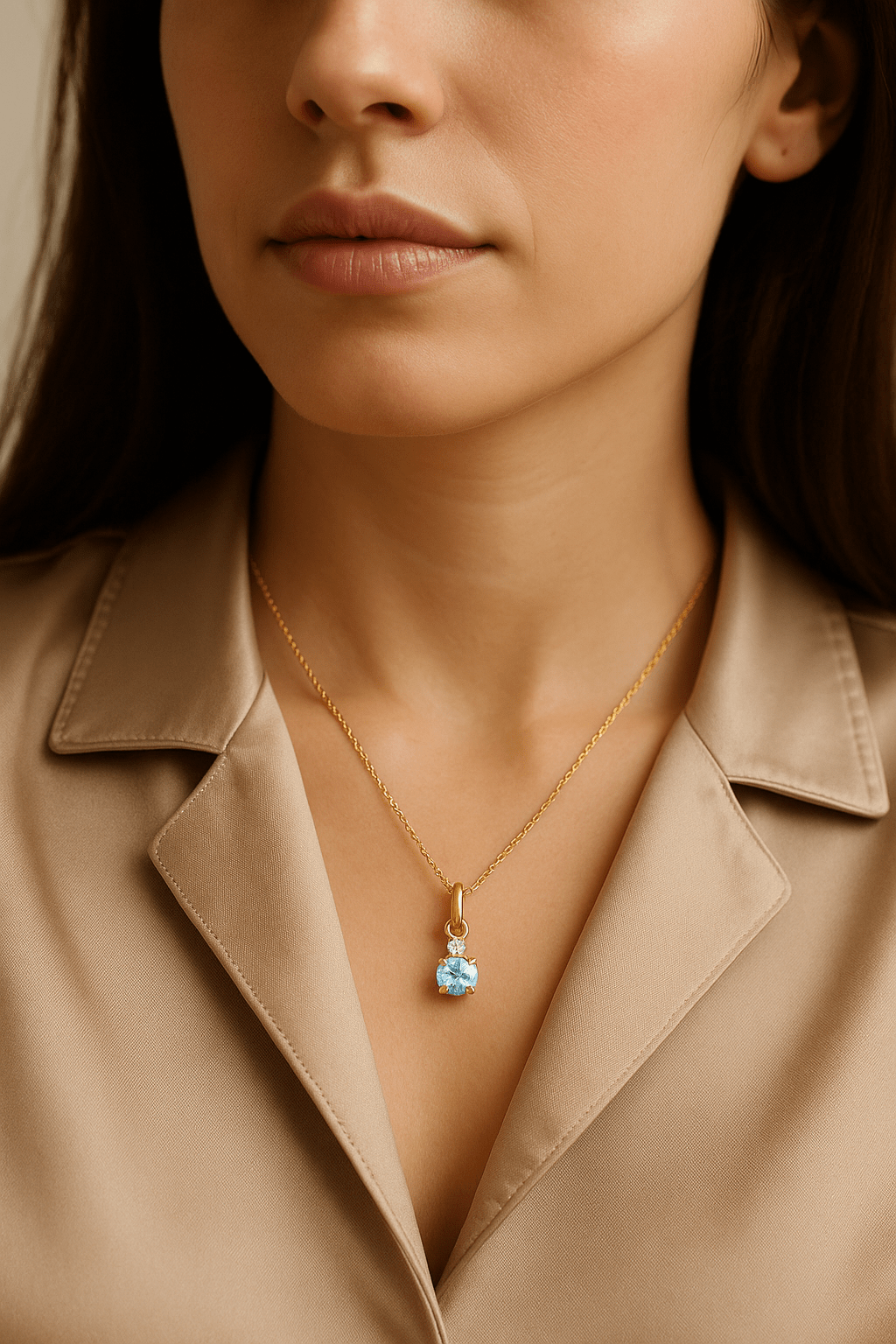 Halskette Anhänger Blautopas und Zirkonia 333 Gold - AnoaShop