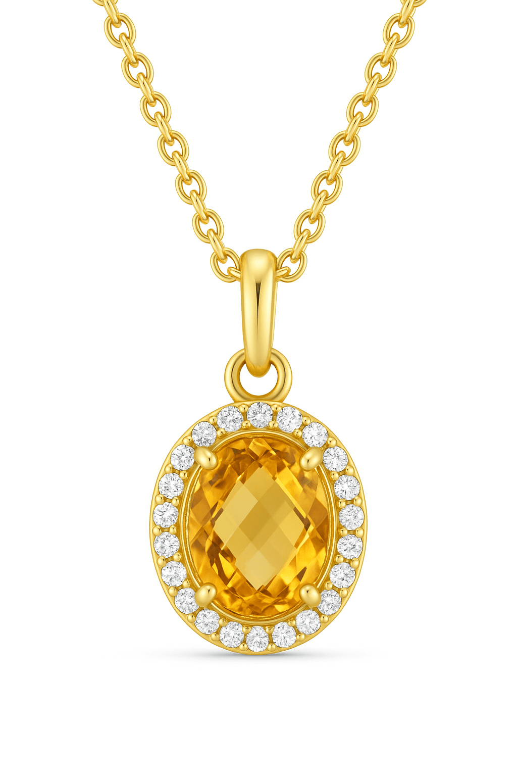 Halskette Anhänger Citrin und Zirkonia 333 Gold - AnoaShop