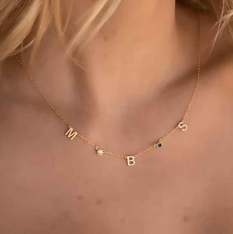 Halskette Geburtsstein und Buchstabe Edelstahl - AnoaShop