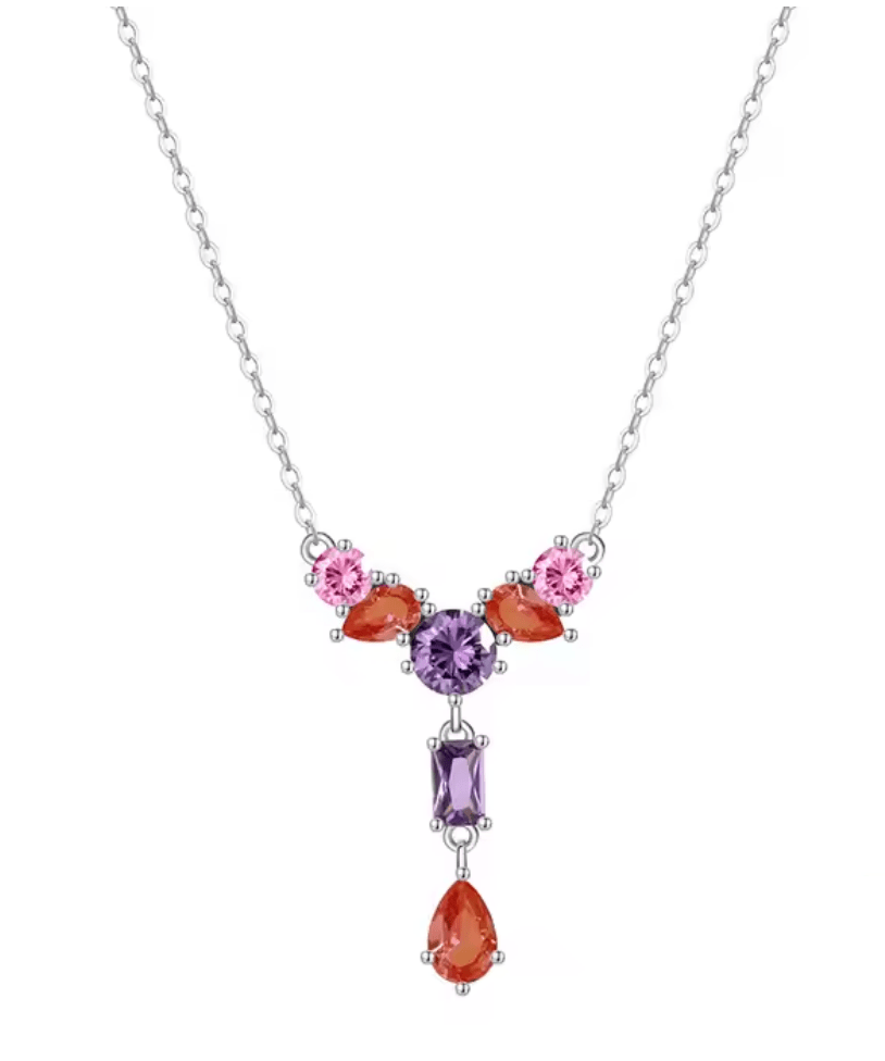 Halskette mit bunten Zirkonia Steinen 925 Sterling Silber - AnoaShop