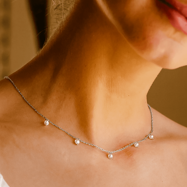 Necklace with small freshwater pearls stainless steel - AnoaShop