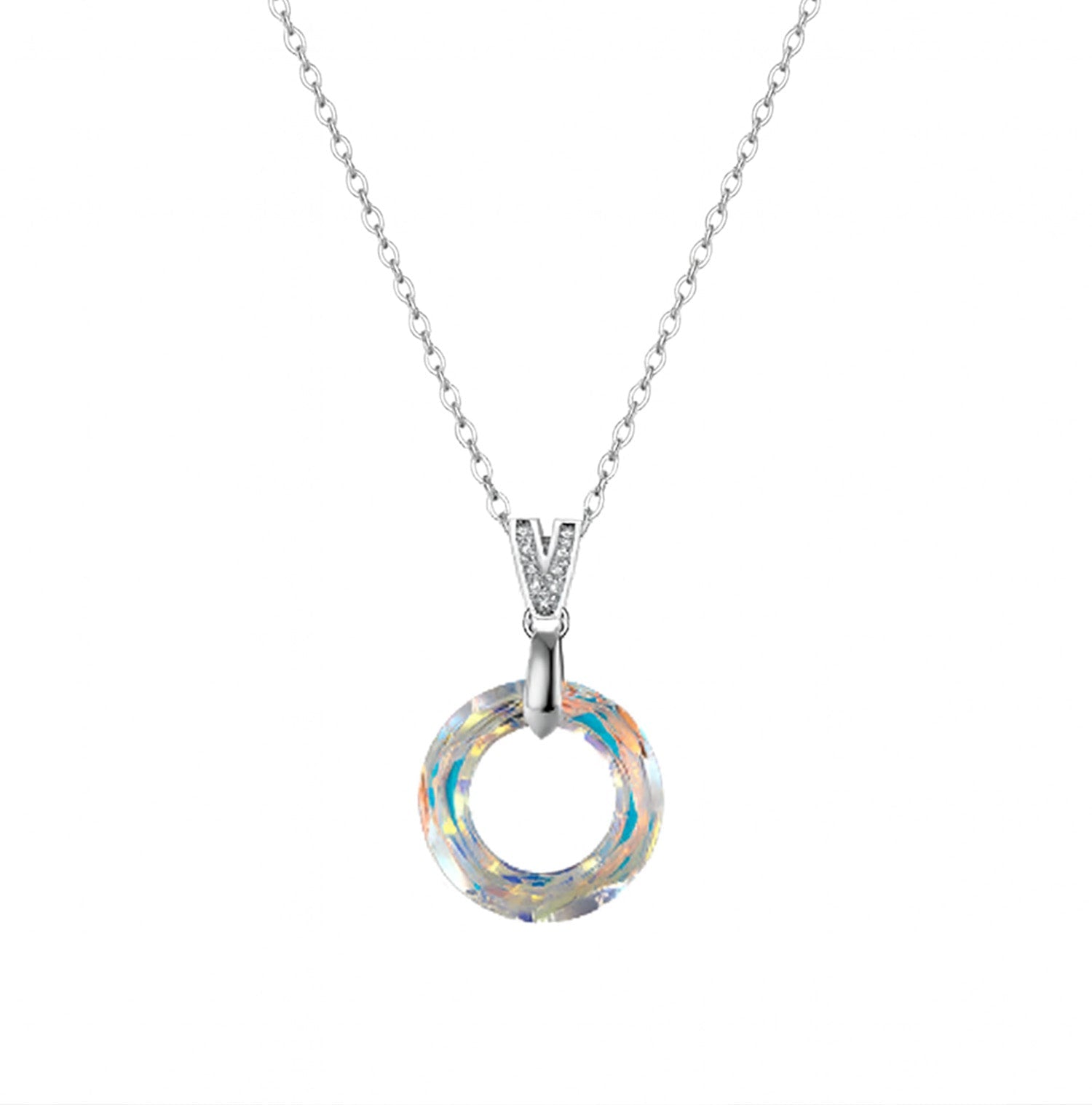 Halskette mit Swarovski Kristall rund 925 Sterling Silber - AnoaShop