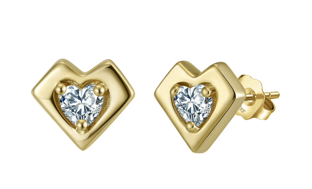 Heart stud earrings with crystal clear zirconia stone 925 Sterling Silver - AnoaShop