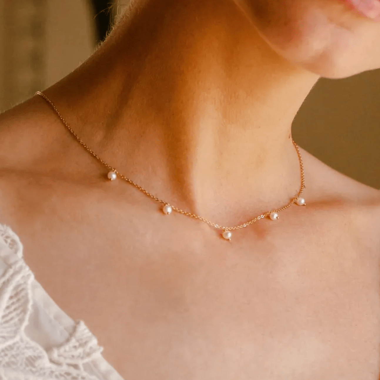 Necklace with small freshwater pearls stainless steel - AnoaShop