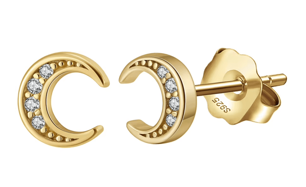 Mond Ohrstecker mit Zirkonia Steinen 925 Sterling Silber - AnoaShop