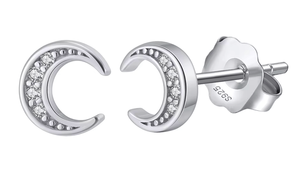 Mond Ohrstecker mit Zirkonia Steinen 925 Sterling Silber - AnoaShop