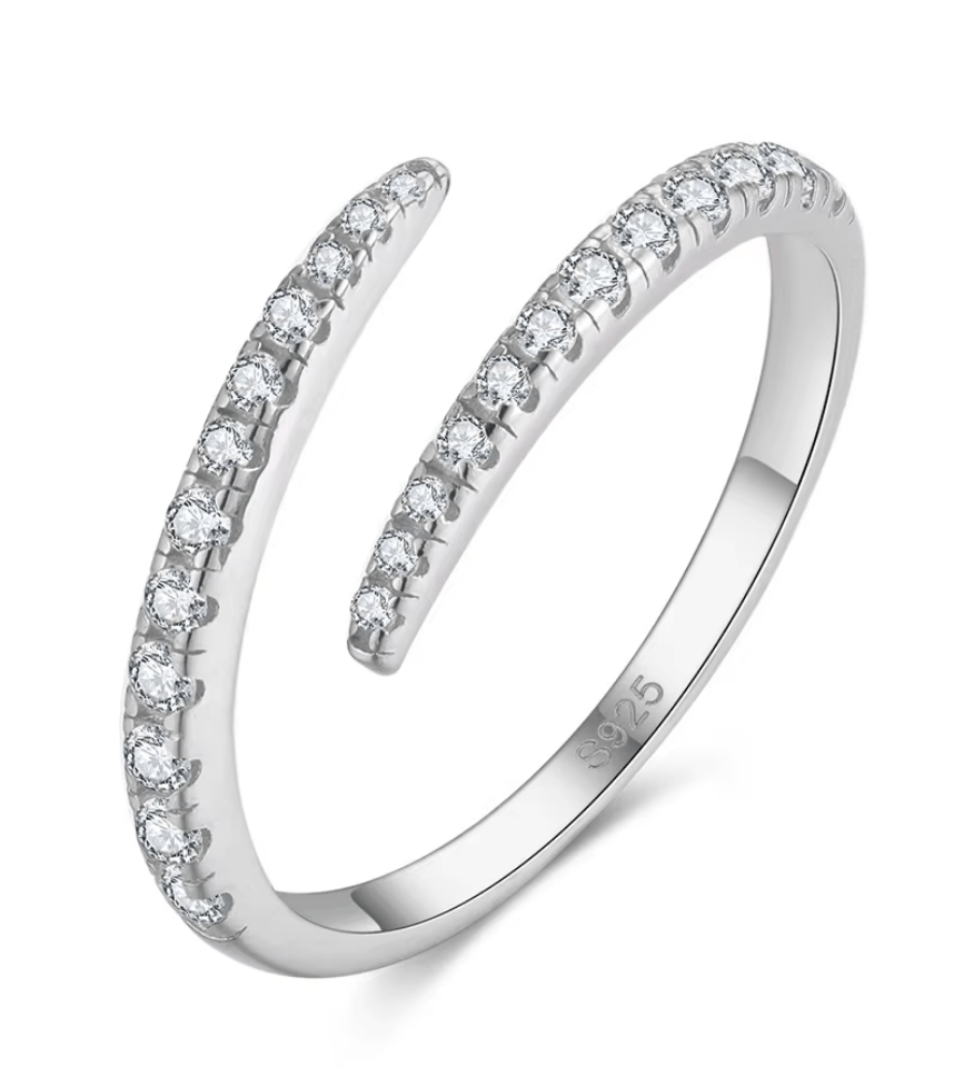 Offener Ring mit Zirkonia Steinen 925 Sterling Silber - AnoaShop