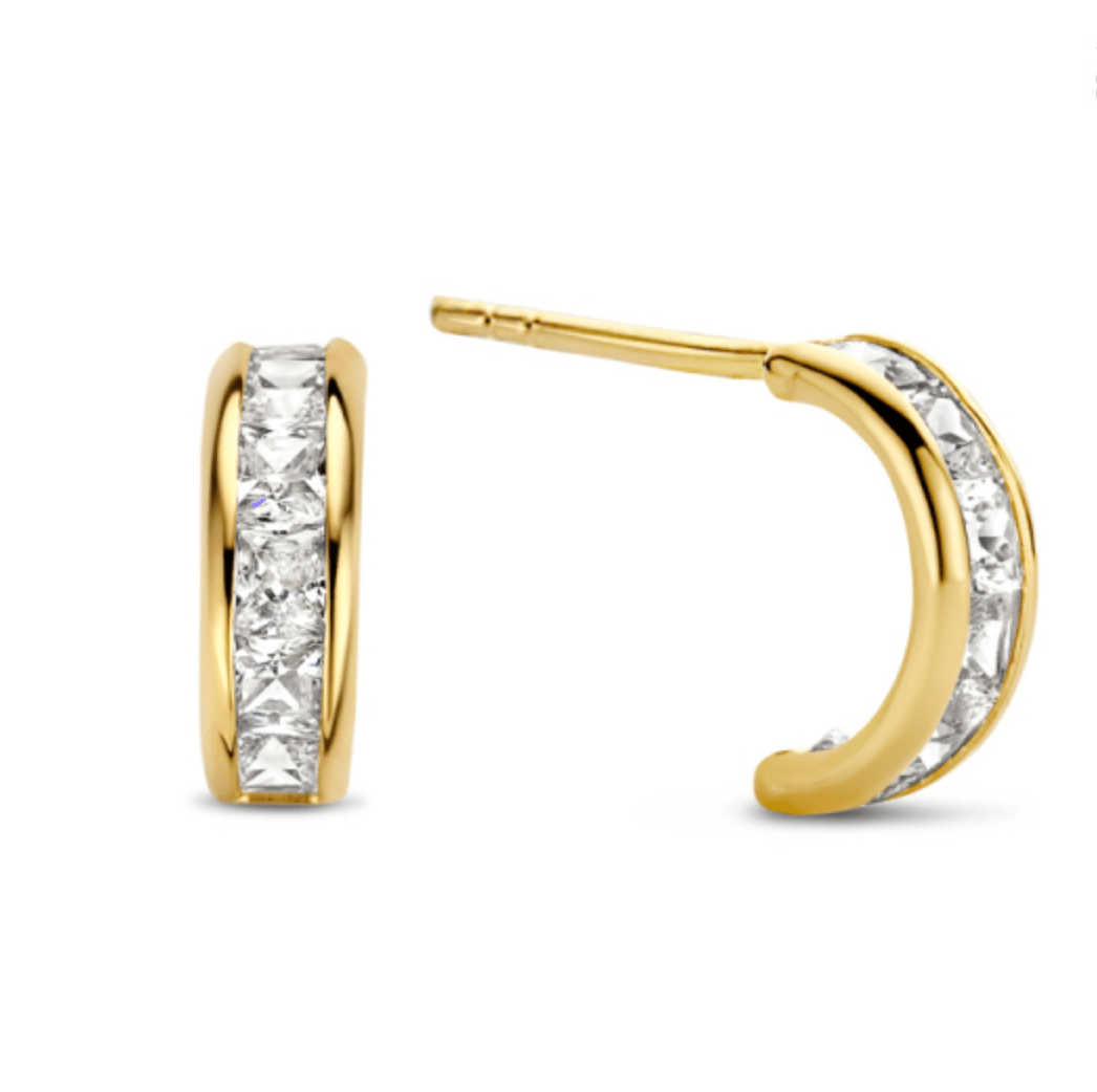 Ohrstecker Creolen mit 12 Zirkonia Gold 585 Gold - AnoaShop