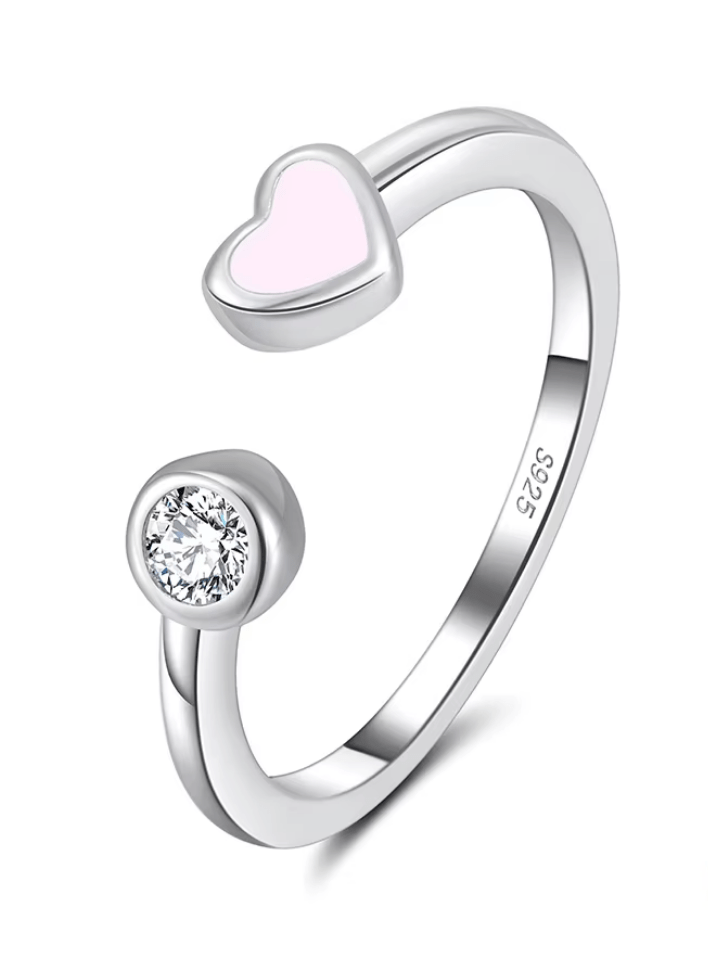 Ring mit Zirkonia Stein und Herz 925 Sterling Silber - AnoaShop