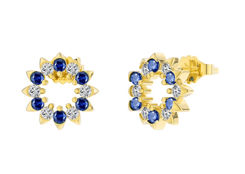 Round stud earrings with blue zirconia stones 925 Sterling silver - AnoaShop