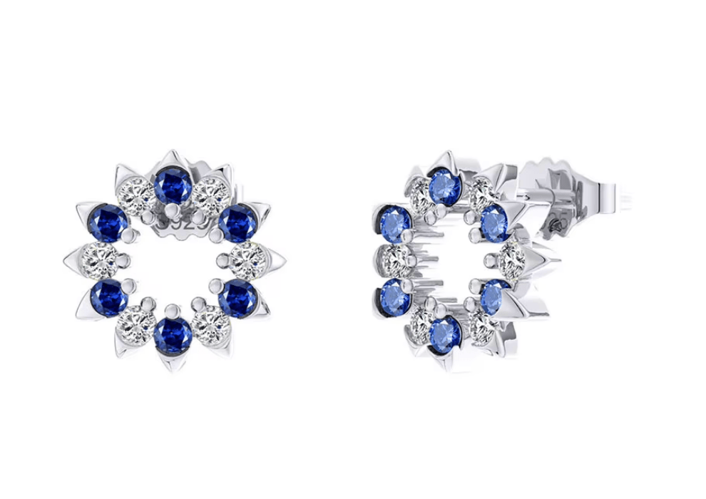 Round stud earrings with blue zirconia stones 925 Sterling silver - AnoaShop