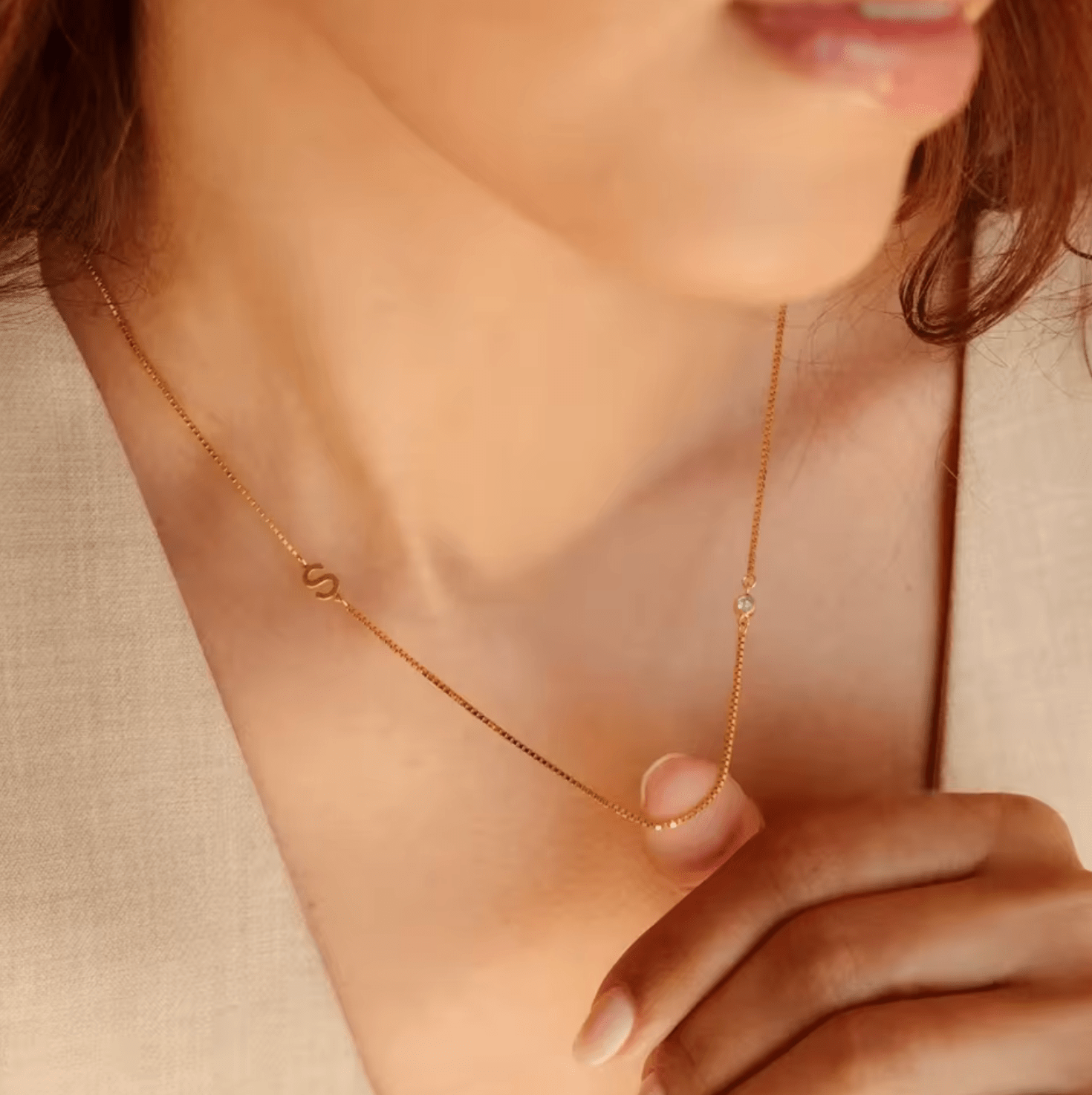 WATERPROOF BIRTHSTONE LETTER NECKLACE - GOLD SILVER CHAIN - STAINLESS STEEL - AnoaShop
