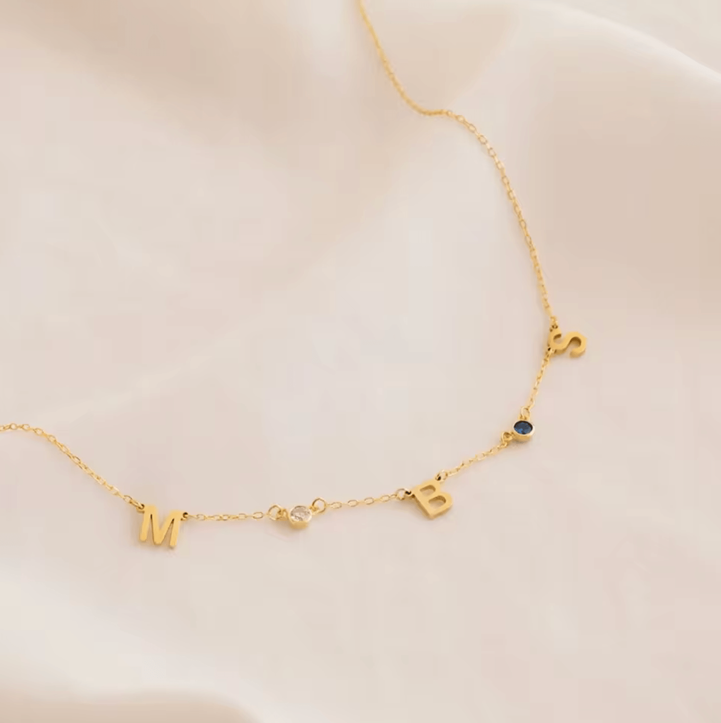 WATERPROOF BIRTHSTONE LETTER NECKLACE - GOLD SILVER CHAIN - STAINLESS STEEL - AnoaShop