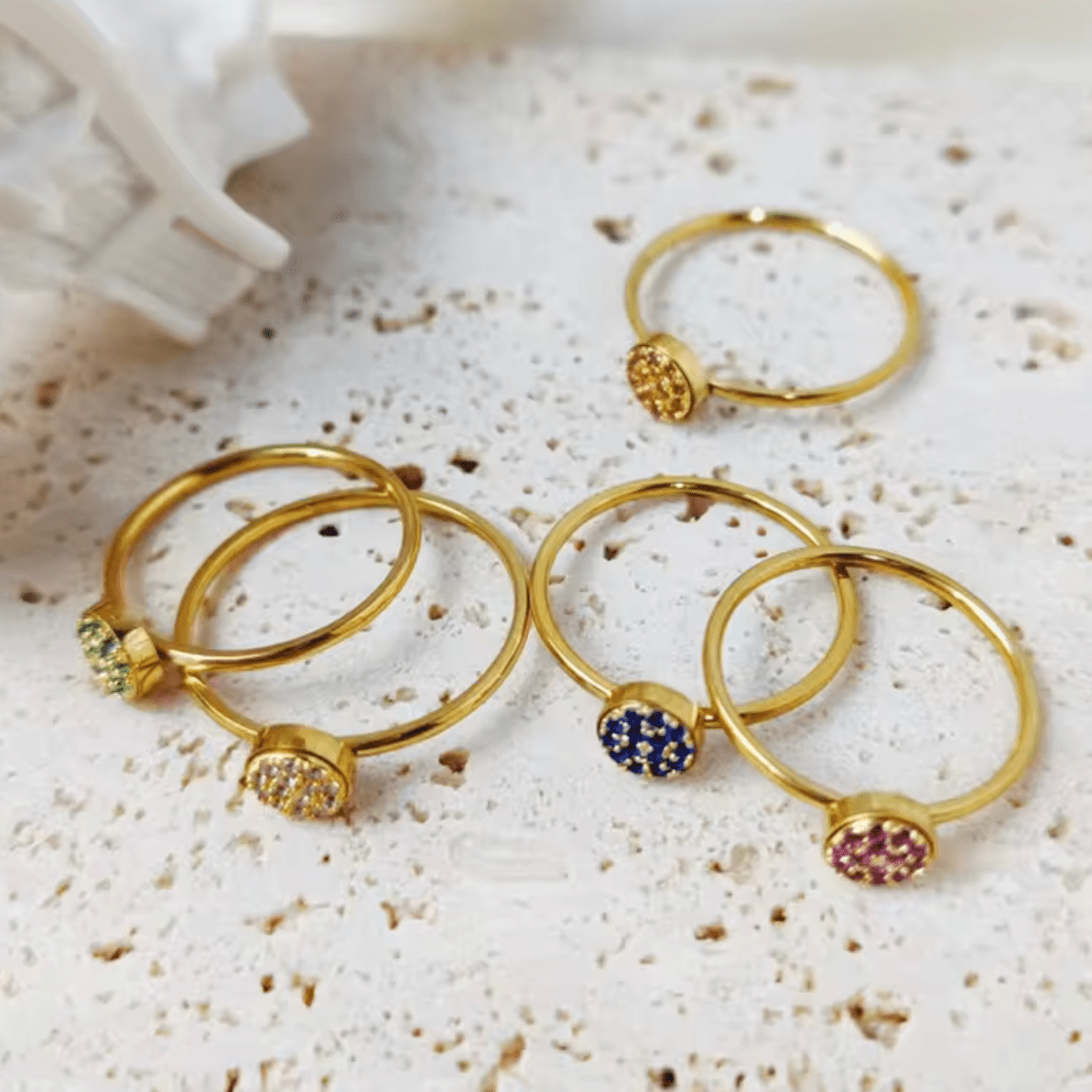 Waterproof birthstone ring • Gold Silver • stainless steel - AnoaShop