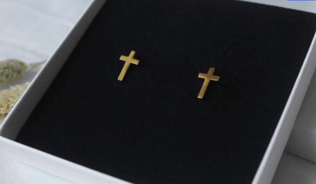 Waterproof Cross earring stud gold • Gold Stud Earring • Minimalist Earring • Religious earring - AnoaShop