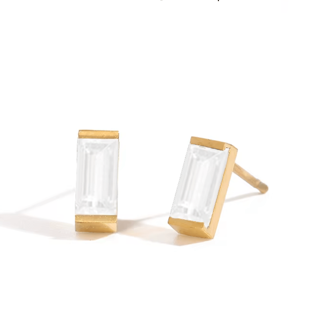 Zirconia stones stud earrings gold stainless steel - AnoaShop